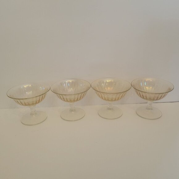 Set Of 4 VintageImperial Glass  Iridescent Glass Dessert Cups With Ribbed Design - Picture 1 of 6